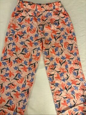 Vince Camuto Peach Floral Elastic Waist Pants - Coral & Blue Accents